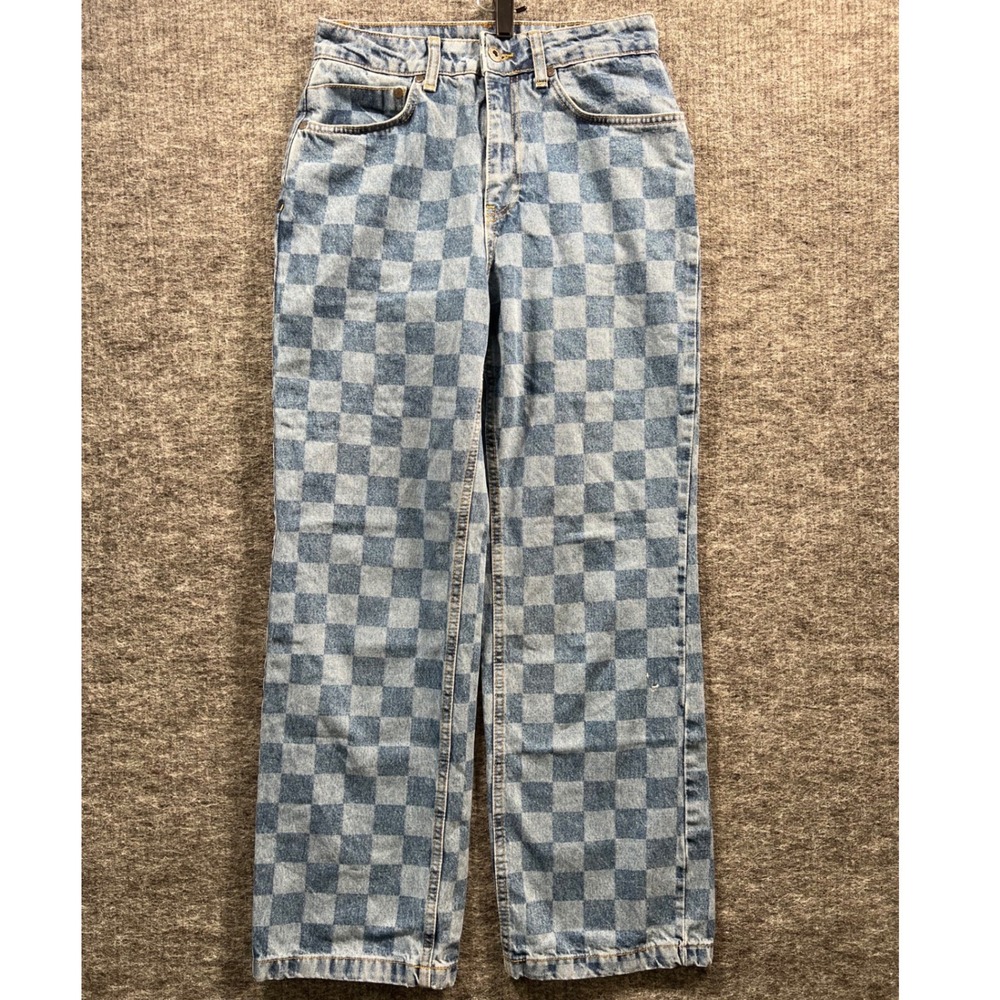 Ragged Jeans Blue White Checkered Straight Leg Denim Pants Size 26
